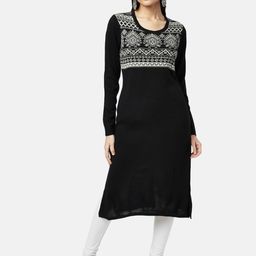 RANGMANCH BY PANTALOONS Women Black Solid Yoke Design Straight Fit Kurta-picture-36