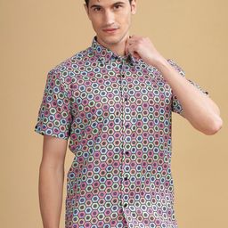 Anouk Pink Geometric Printed Spread Collar Cotton Casual Shirt-image-21