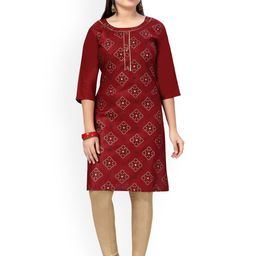 Aarika Girls Maroon Geometric Printed Straight Kurta-image-15