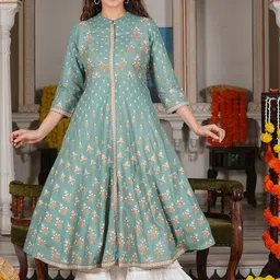 KALINI Women Floral Printed Mirror Work Kurta-picture-23