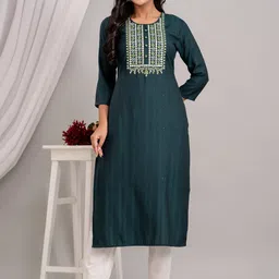 Kohsh Ethnic Motifs Yoke Design Mirror Work Straight Kurta-image-11