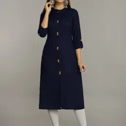 NEW4U Mandarin Collar Roll-Up Sleeves Straight Kurta-50