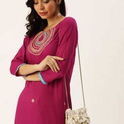Varanga Women Magenta Pink Yoke Design Straight Kurta-picture-33