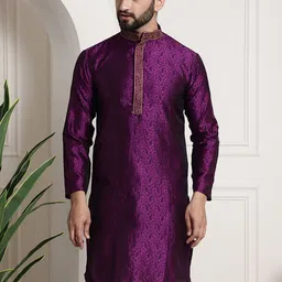 SOJANYA Men Aubergine & Black Woven Design Straight Kurta-picture-36