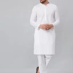 See Designs Men White Chikankari Embroidered Regular Pure Cotton Kurta with Pyjamas-picture-16