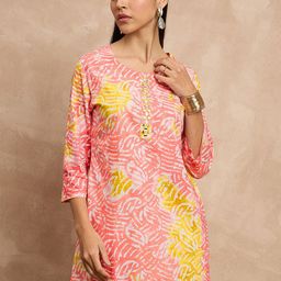all about you Geometric Printed Round Neck Pure Cotton Straight Kurti-13