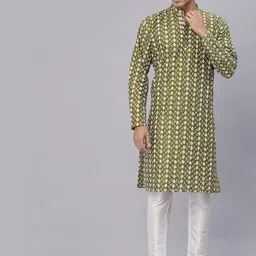 NEUDIS Men Green Floral Thread Work Kurta-image-41