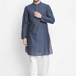 indus route by Pantaloons Men Blue Solid Straight Kurta-picture-8
