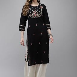 Ishin Women Black Floral Embroidered Thread Work Floral Kurta-picture-22