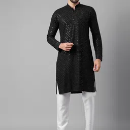 Sangria Ethnic Motifs Embroidered Sequinned Detailed Cotton Silk Straight Kurta-picture-34