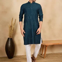 House of Pataudi Embroidered Straight Kurta-picture-24