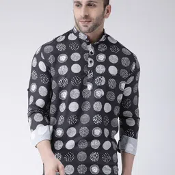 Hangup Men Black & White Printed Straight Kurta-picture-26