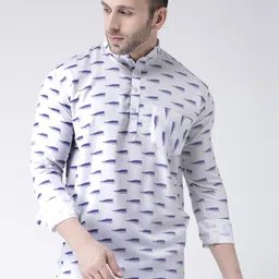 Hangup Men White & Blue Woven Design Straight Kurta-image-44