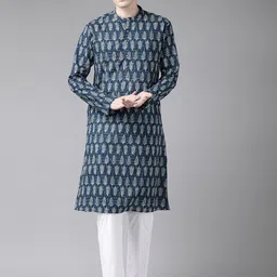See Designs Men Blue Paisley Printed Straight Kurta-image-57