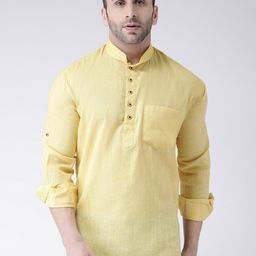 Hangup Men Yellow Solid Straight Kurta-picture-29