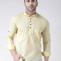 Hangup Men Yellow Solid Straight Kurta-picture-22