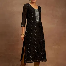 Libas Floral Sequinned Embroidered Chanderi Silk Straight Kurta-picture-15