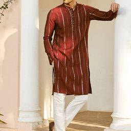 See Designs Striped Embroidered Sequined Straight Kurta-16
