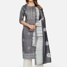 Vbuyz Women Grey Ethnic Motifs Printed Gotta Patti Chanderi Silk Kurta-picture-24