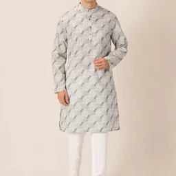 HERE&NOW Ethnic Motifs Printed Mandarin Collar Pure Cotton Straight Kurta-picture-52