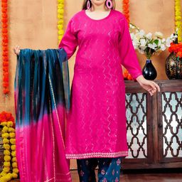 BAESD Girls Chevron Embroidered Round Neck Straight Cotton Kurta-image-54
