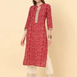 Varanga Bandhani Printed Mandarin Collar Straight Pure Cotton Kurta-image-10