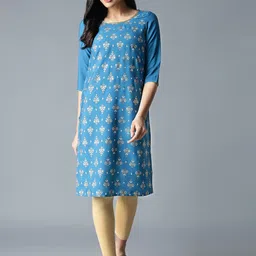 AURELIA Women Blue Ethnic Motifs Printed Kurta-image-7
