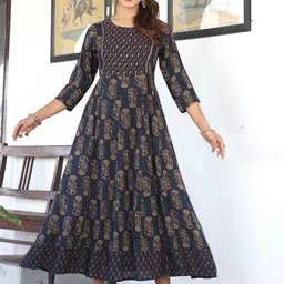 DARVIKAA COLLECTION Ethnic Motifs Printed Mirror Work A-Line Ethnic Dresses-20