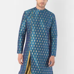 DEYANN Men Blue & Gold-Coloured Ethnic Motifs Printed Kurta-picture-34
