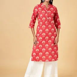 RANGMANCH BY PANTALOONS Ethnic Motifs Printed Mandarin Collar Cotton Straight Kurta-picture-12