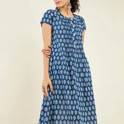 Soch Ethnic Motifs Printed Pleated A-Line Cotton Kurta-picture-33