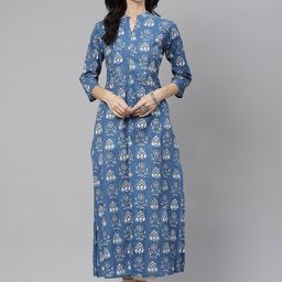 KALINI Ethnic Motifs Printed Mandarin Collar Cotton Straight Kurta-picture-38