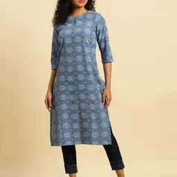W Ethnic Printed Round Neck Straight Kurta-image-38