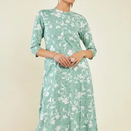 Soch Floral Printed Mandarin Collar Panelled A-Line Kurta-41