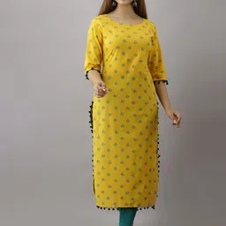 KIMAYRA Women Yellow Geometric Printed Kurta-picture-4