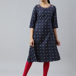 W Women Blue Geometric Printed Kurta-picture-24
