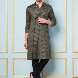 See Designs Men Woven Design Mandarin Collar Kurta-20