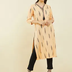 Soch Ikat Ethnic Motifs Printed V-Neck Regular Kurta-picture-0