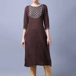 Anouk Brown Floral Embroidered Straight Kurta-picture-47