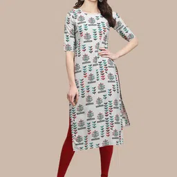 KALINI Women Beige Floral Printed Crepe Kurta-picture-12