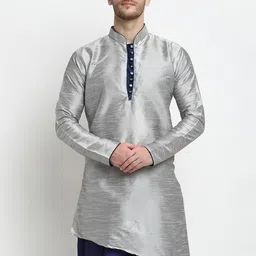 Benstoke Men Grey Grey Solid Asymmetrical Kurta-picture-37