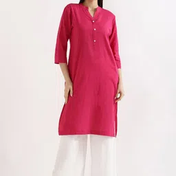 SAADAA Mandarin Collar Cotton Linen Straight Kurta-10