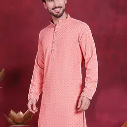 Jompers Geometric Embroidered Mandarin Collar Chikankari Pure Cotton Kurta-image-91