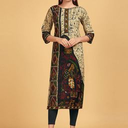 SHANVIKA Ethnic Motifs Batik Printed Pure Cotton Straight Kurta-image-16