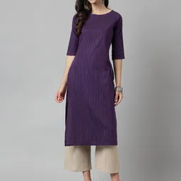 KALINI Striped Round Neck Regular Straight Kurta-58