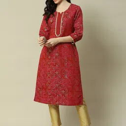 Rangriti Floral Printed Notched Collar Sequinned Kurta-46