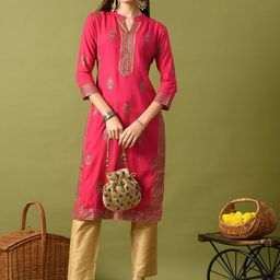 ANNSH APPAREL Ethnic Motifs Printed Mandarin Collar Straight Kurta-image-57