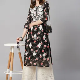 RATAN Floral Screen Printed Thread Work Pure Cotton Straight Kurta-29