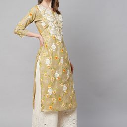 RATAN Floral Printed Cotton Thread Work Kurta-image-60