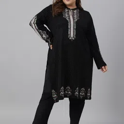 W Plus Size Woven design Band Collar Acrylic Kurta-image-71